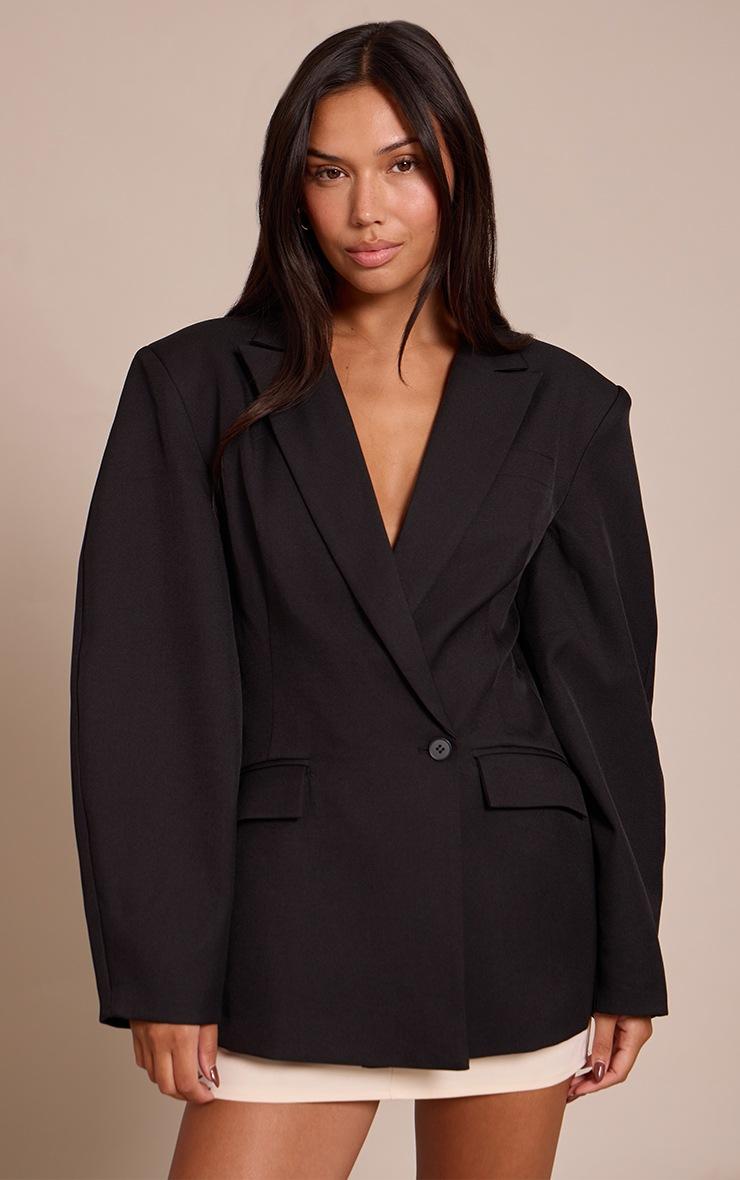 Pretty Little Thing Black Asymmetric Detail Cocoon Sleeve Blazer