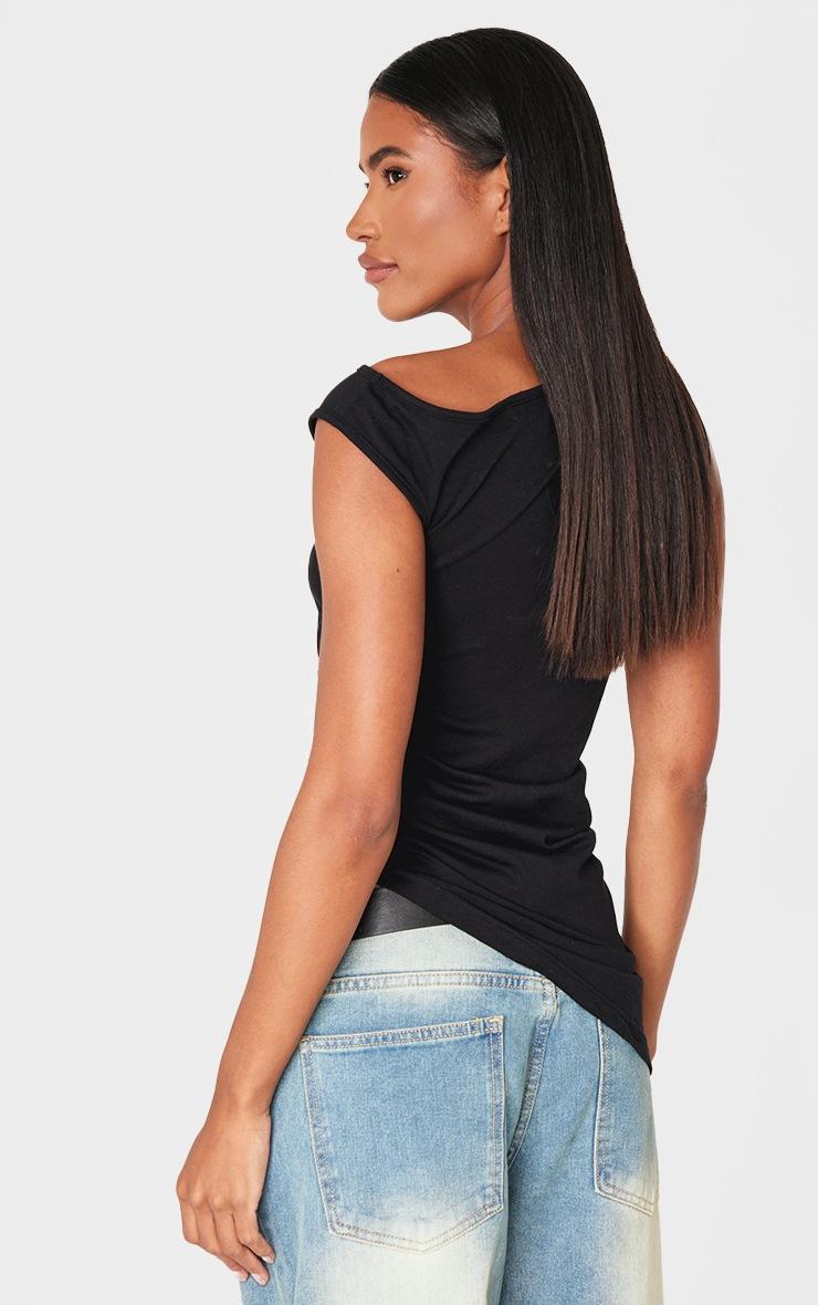 Pretty Little Thing Black Asymmetric Shoulder Ruched Longline Top