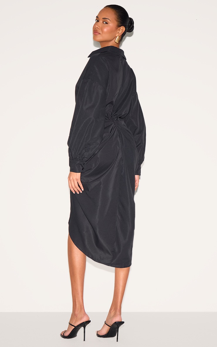 Pretty Little Thing Black Balloon Sleeve Gathered Skirt Midi Shirt Dress