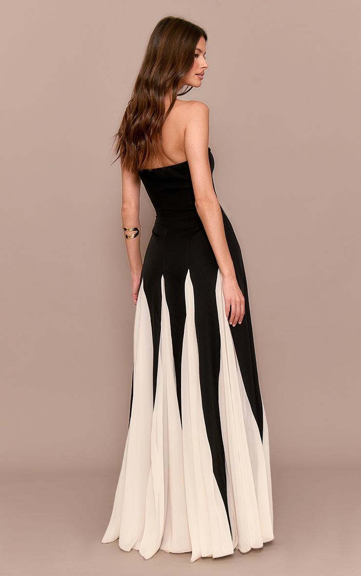Pretty Little Thing Black Bandeau Contrast Chiffon Pleated Maxi Dress