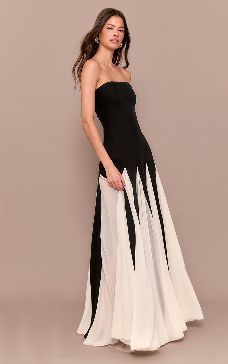 Pretty Little Thing Black Bandeau Contrast Chiffon Pleated Maxi Dress