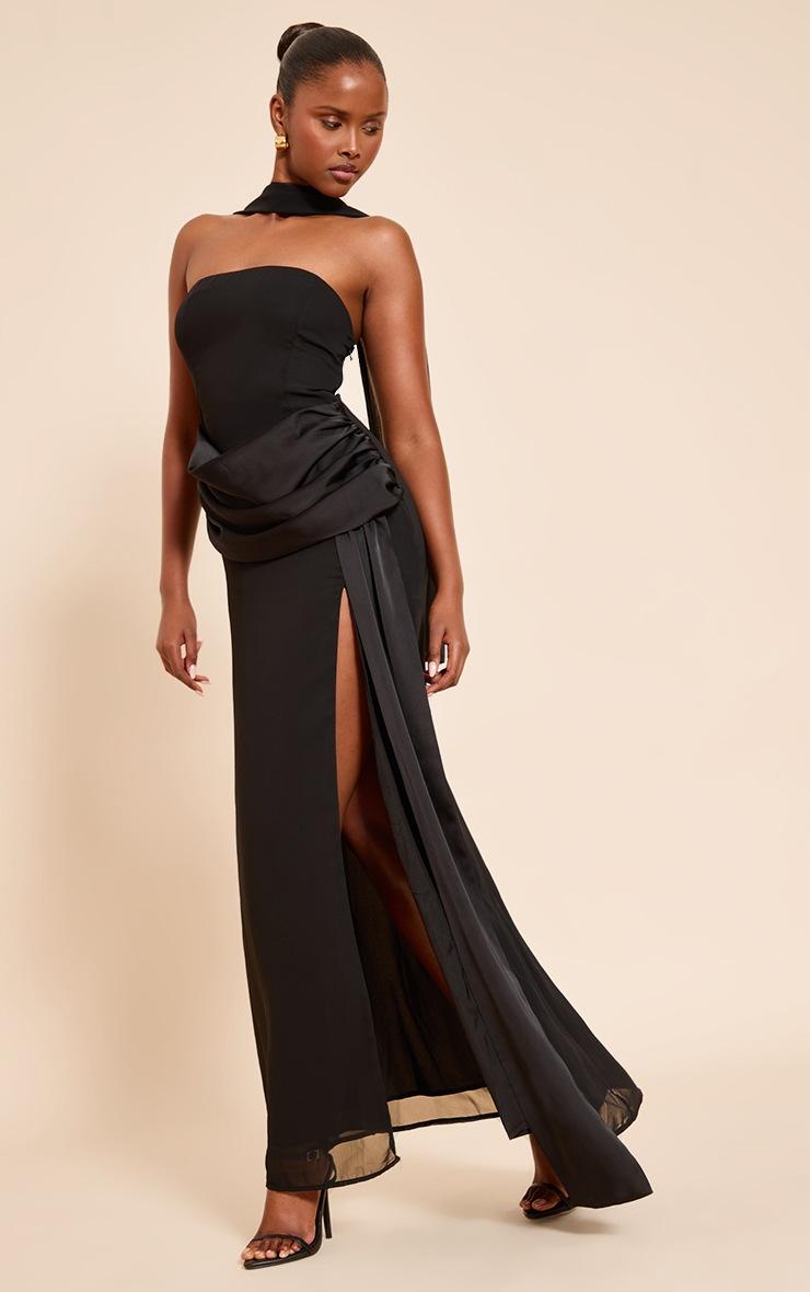 Pretty Little Thing Black Bandeau Drape Detail Maxi Dress