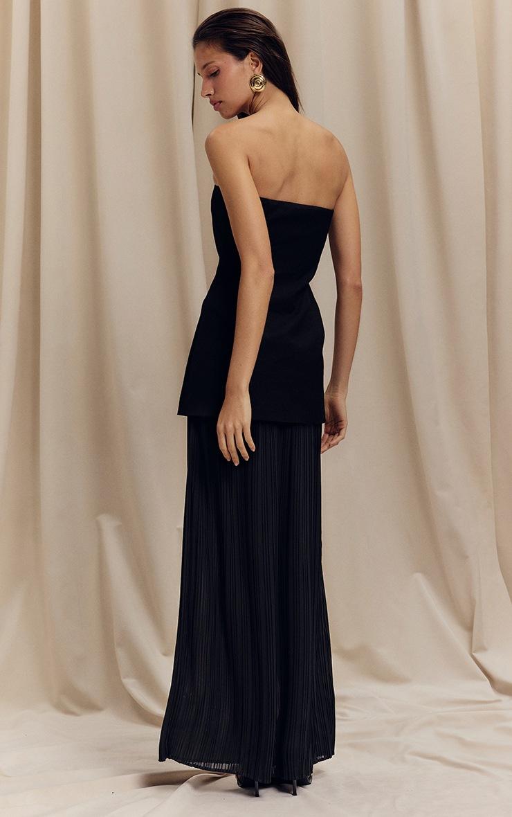 Pretty Little Thing Black Bandeau Pleated Chiffon Skirt Panel Maxi Dress