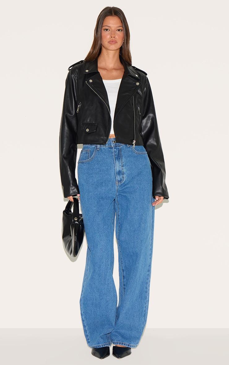 Pretty Little Thing Black Basic Faux Leather Pocket Detail Biker Jacket
