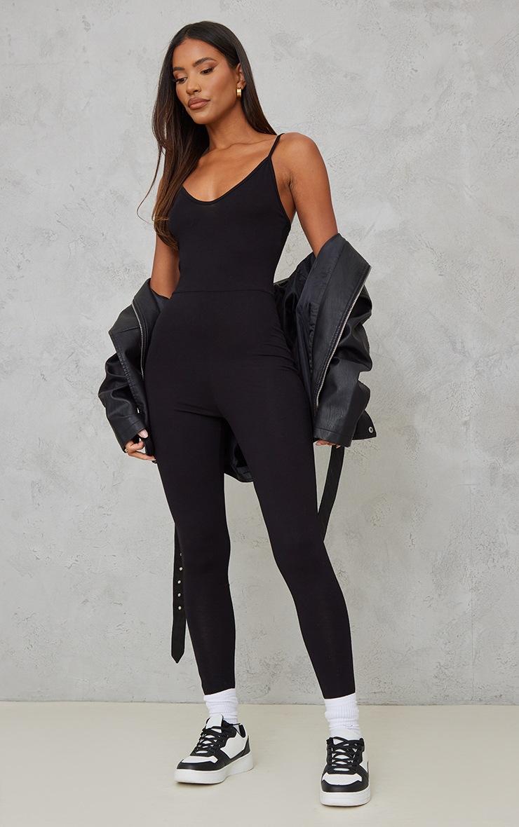 Pretty Little Thing Black Basic Strappy Plunge Jumpsuit