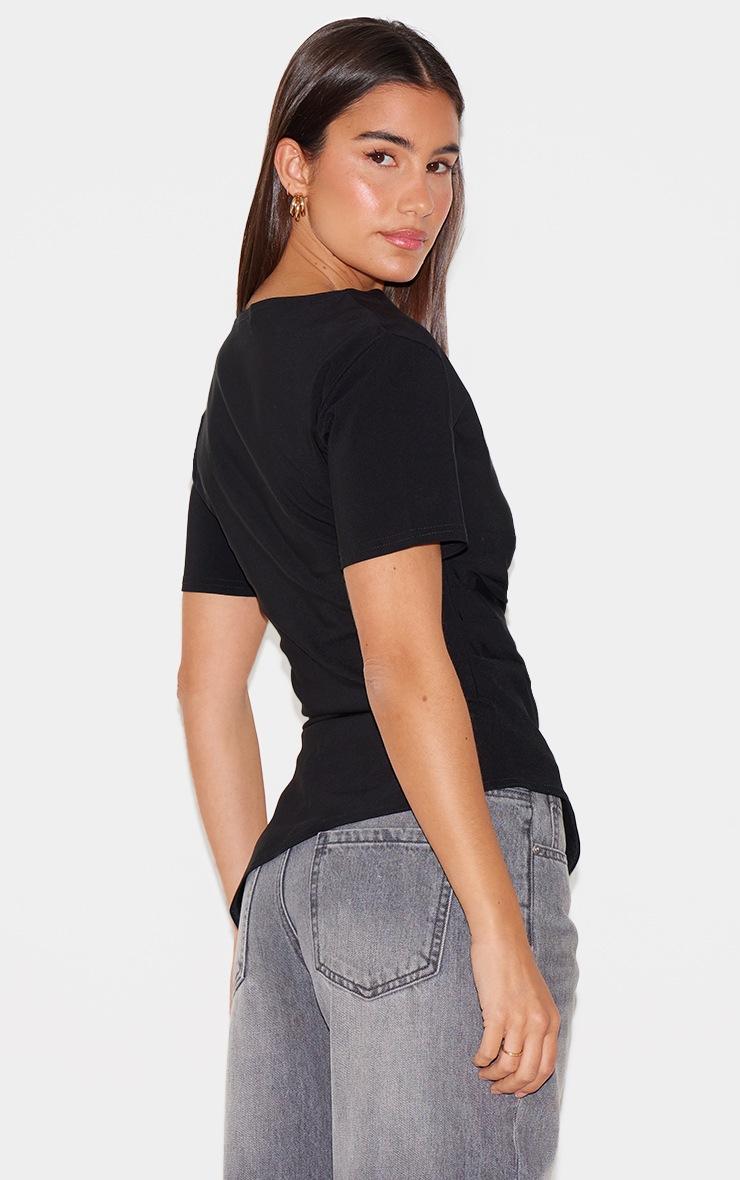 Pretty Little Thing Black Bengaline Ruched Asymmetric Detail Long Top