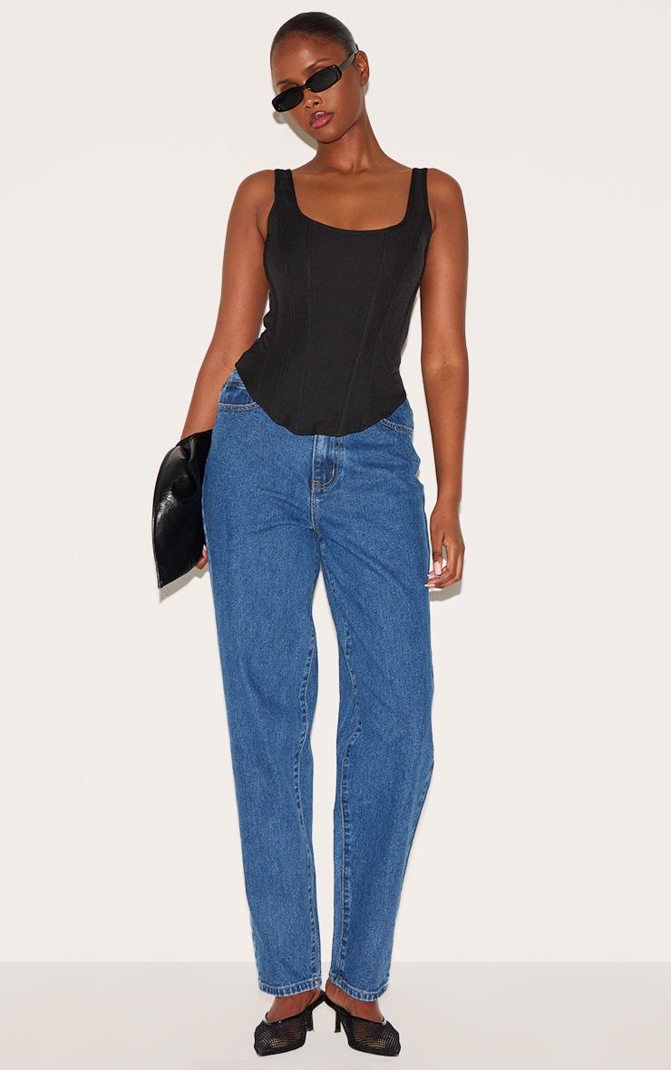 Pretty Little Thing Black Boned Dip Hem Longline Corset