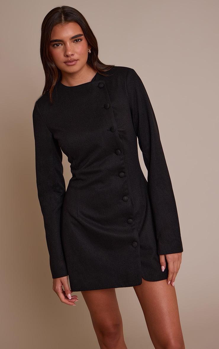 Pretty Little Thing Black Boucle Button Down Blazer Dress