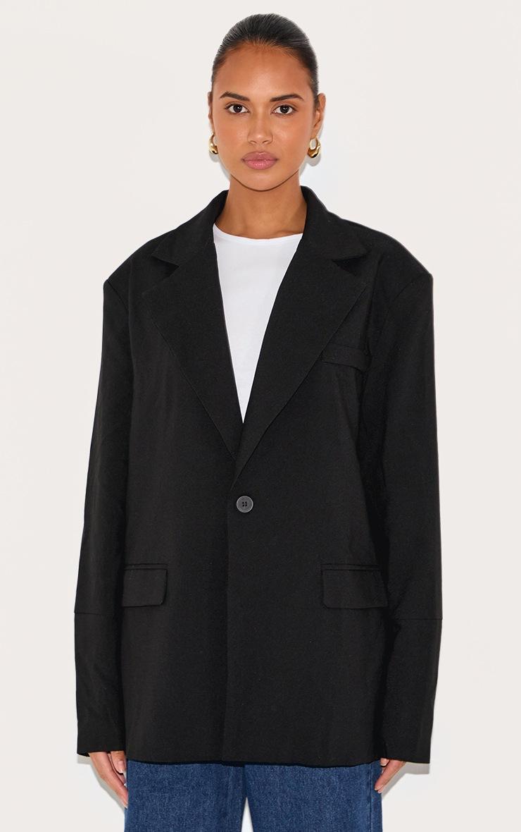Pretty Little Thing Black Boxy Drop Shoulder Oversized Dad Blazer
