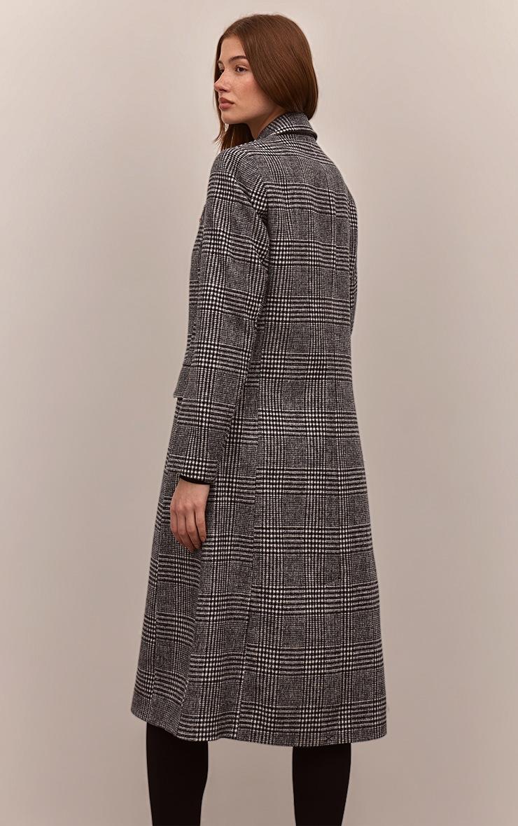 Pretty Little Thing Black Checked Single Breasted Seam Detail Wool Look Maxi Coat