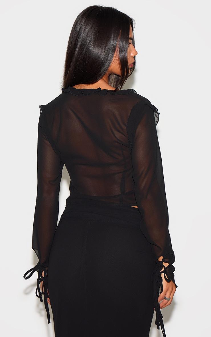 Pretty Little Thing Black Chiffon Ruffle Tie Front Blouse