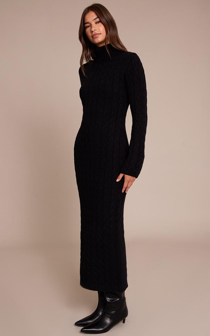 Pretty Little Thing Black Chunky Cable Knit Roll Neck Maxi Sweater Dress