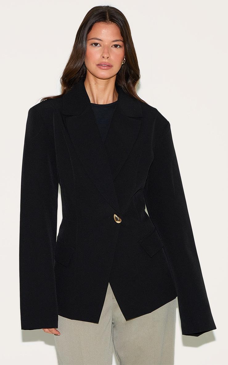 Pretty Little Thing Black Cinched Waist Lapel Point Detail Blazer Pretty Little Thing Black Cinched Waist Lapel Point Detail Blazer