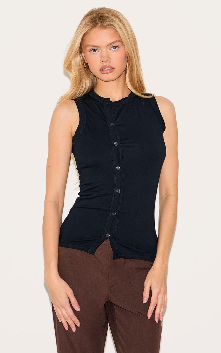 Pretty Little Thing Black Cotton Asymmetric Button Down Top