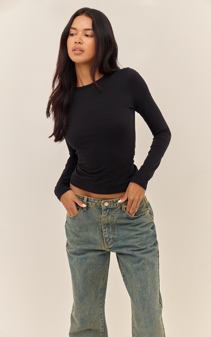 Pretty Little Thing Black Cotton Crew Neck Long Sleeve Top