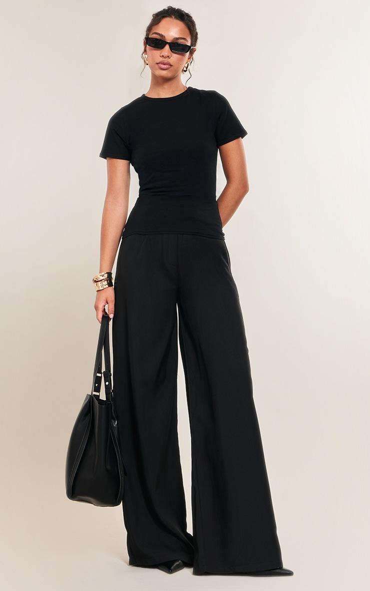 Pretty Little Thing Black Cotton Crew Neck Longline Short Sleeve T-shirt