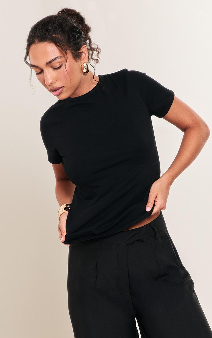 Pretty Little Thing Black Cotton Crew Neck Longline Short Sleeve T-shirt