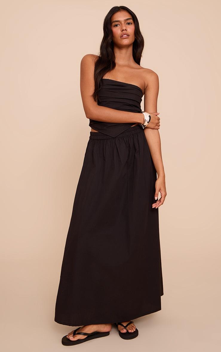 Pretty Little Thing Black Cotton Poplin Ruched Front Bandeau Top