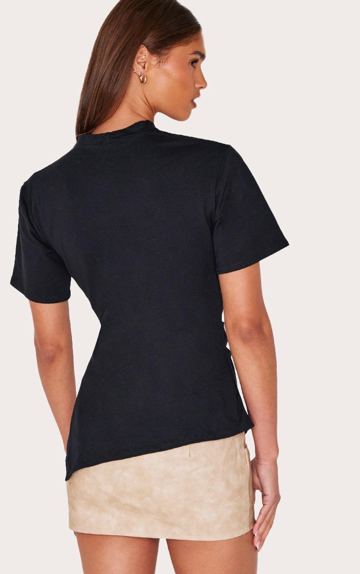 Pretty Little Thing Black Cotton Ruched Side Asymmetric Hem T-shirt