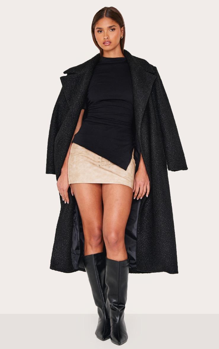 Pretty Little Thing Black Cotton Ruched Side Asymmetric Hem T-shirt