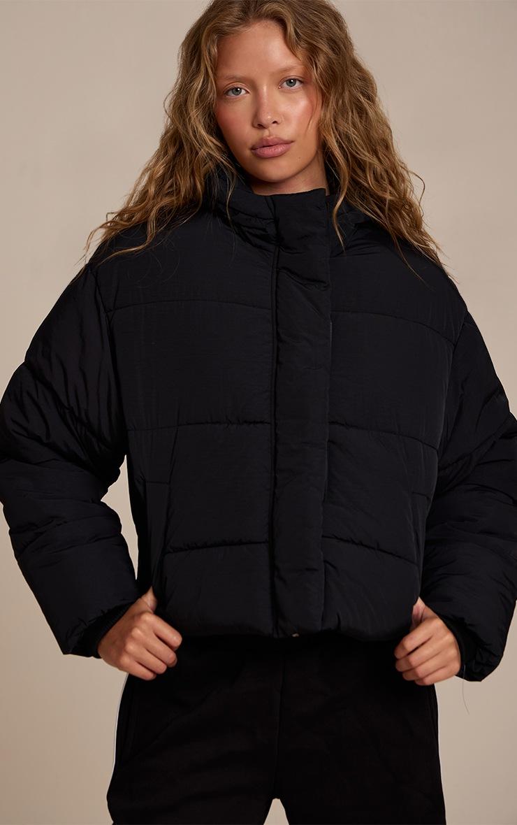 Pretty Little Thing Black Cropped Drawstring Puffer Jacket