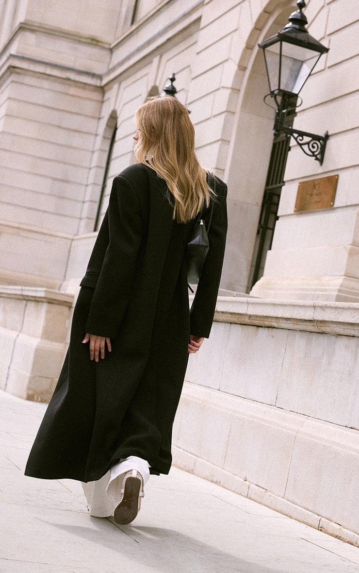 Pretty Little Thing Black Double Breasted Oversized Style Structured Coat