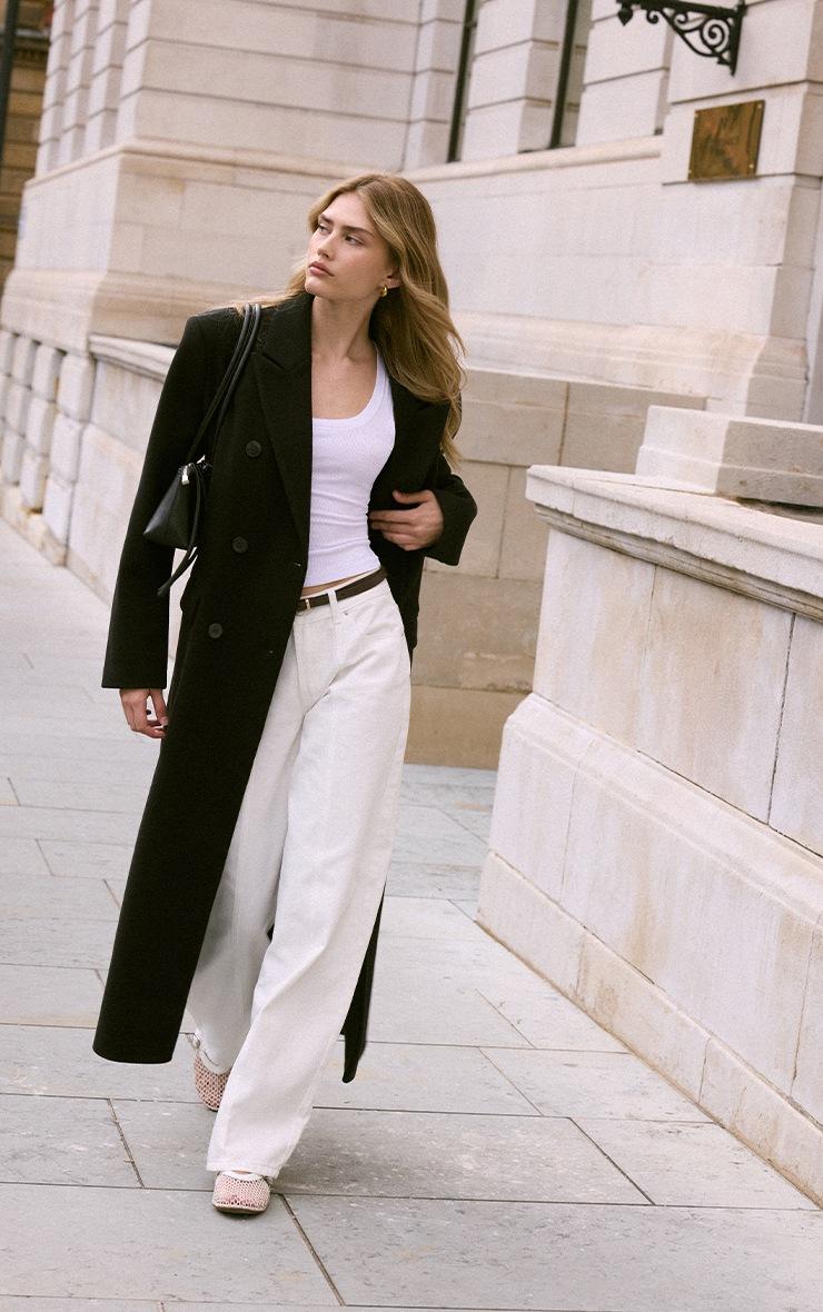 Pretty Little Thing Black Double Breasted Oversized Style Structured Coat