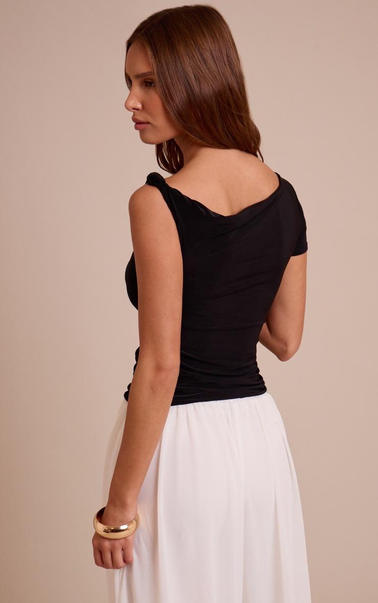 Pretty Little Thing Black Double Layer Slinky Asymmetric Knot Detail Long Top