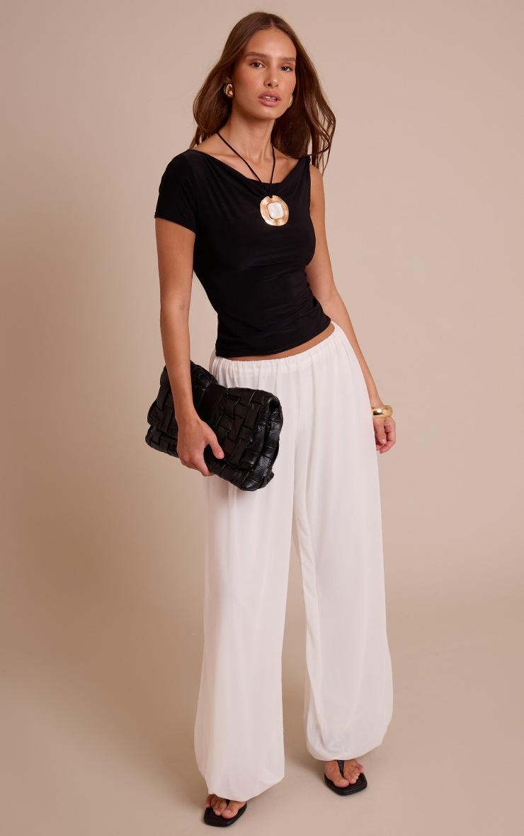 Pretty Little Thing Black Double Layer Slinky Asymmetric Knot Detail Long Top