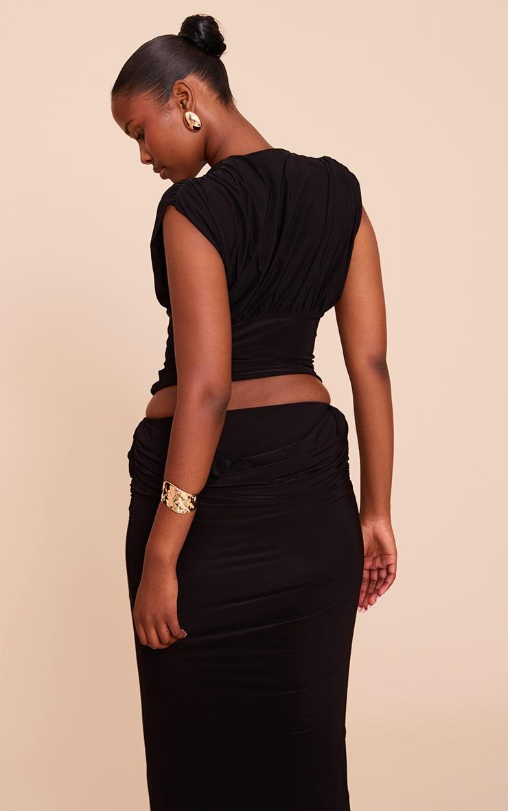 Pretty Little Thing Black Double Layer Slinky Drape Plunge Long Top