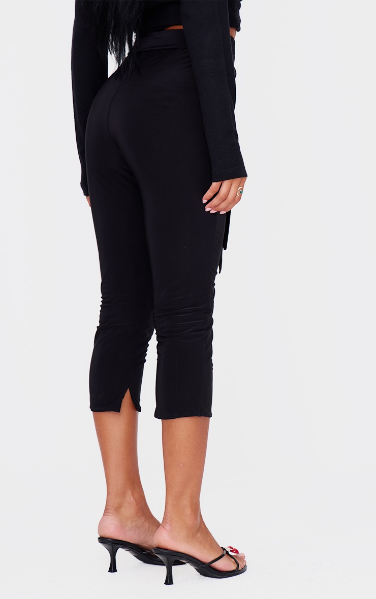 Pretty Little Thing Black Double Layer Wrap Waist Capri Leggings