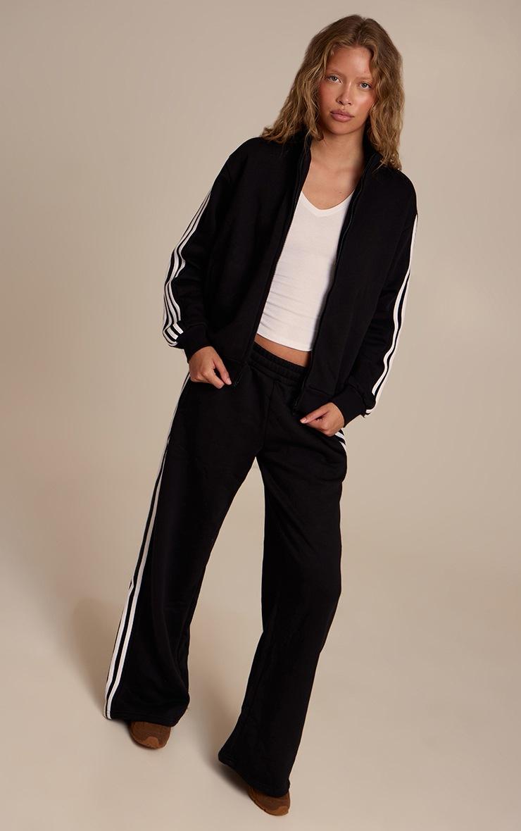 Pretty Little Thing Black Double Side Stripe Zip Up Bomber Jacket