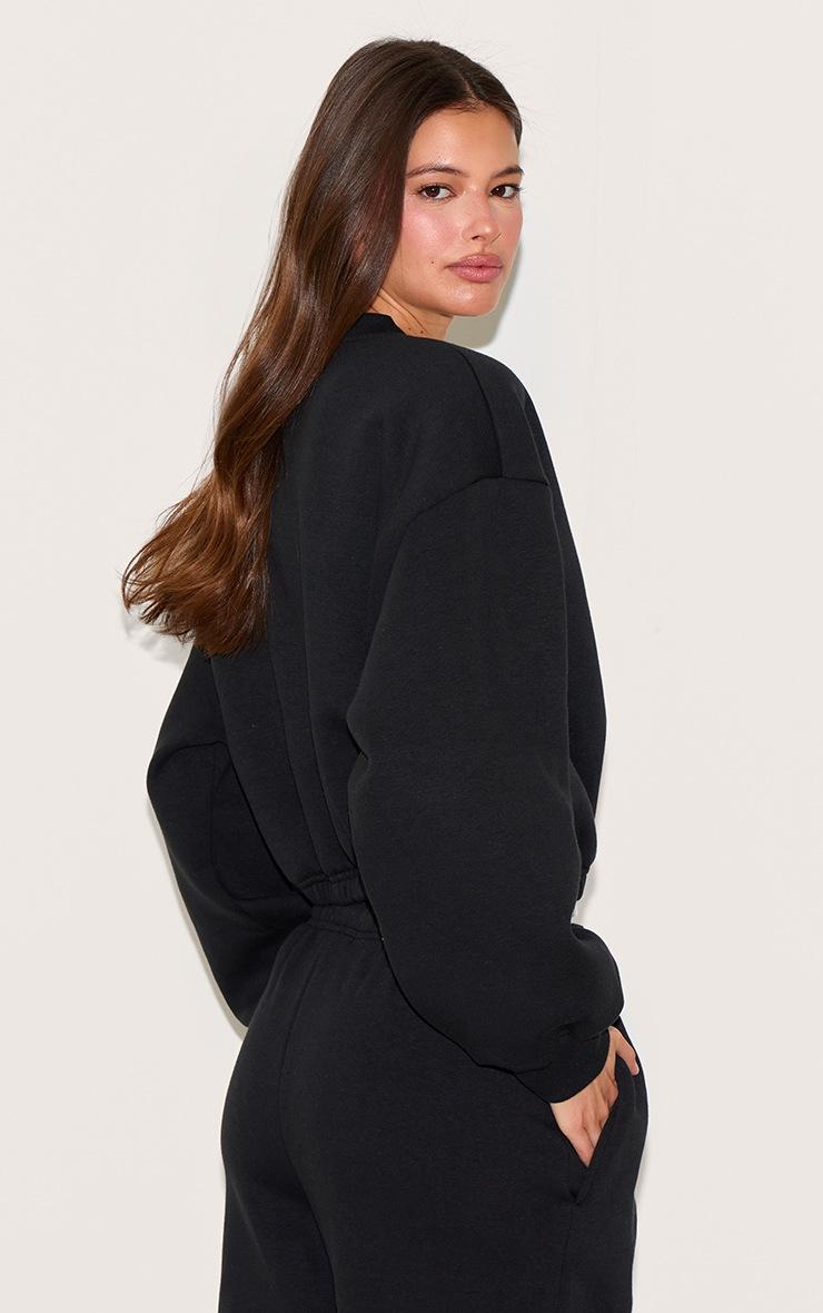 Pretty Little Thing Black Drawcord Waist Cropped Zip Up Sweatshirt