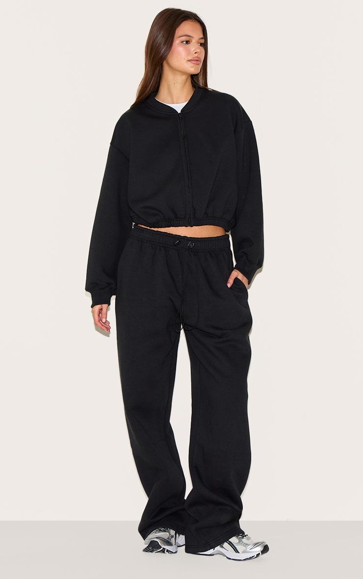 Pretty Little Thing Black Drawcord Waist Cropped Zip Up Sweatshirt
