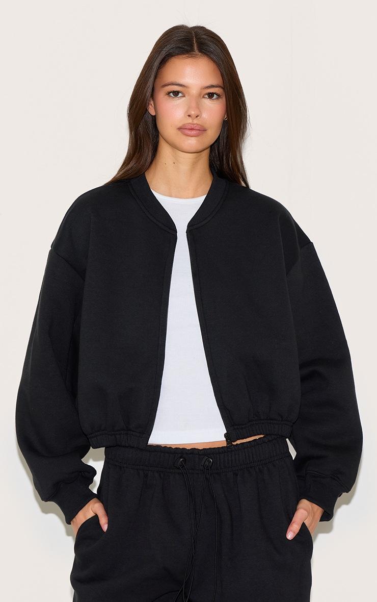Pretty Little Thing Black Drawcord Waist Cropped Zip Up Sweatshirt