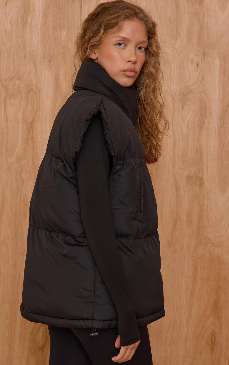 Pretty Little Thing Black Extended Shoulder Sleeveless Puffer Vest