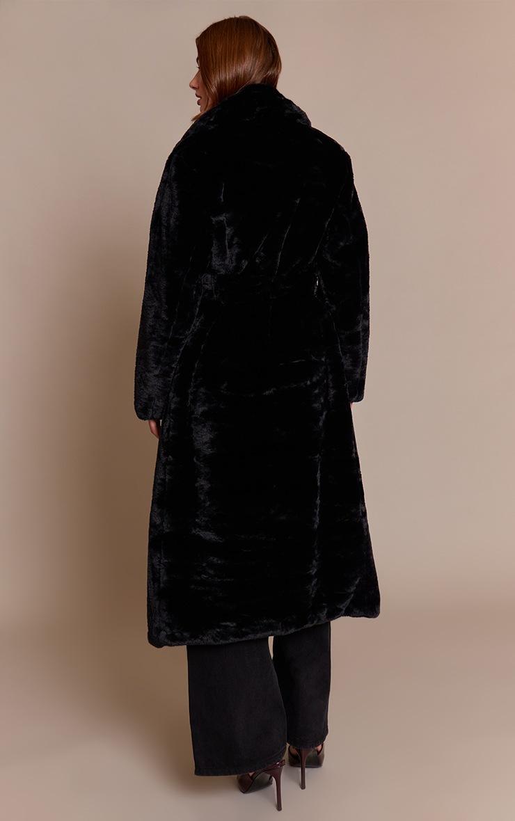 Pretty Little Thing Black Faux Fur Tie Waist Maxi Coat