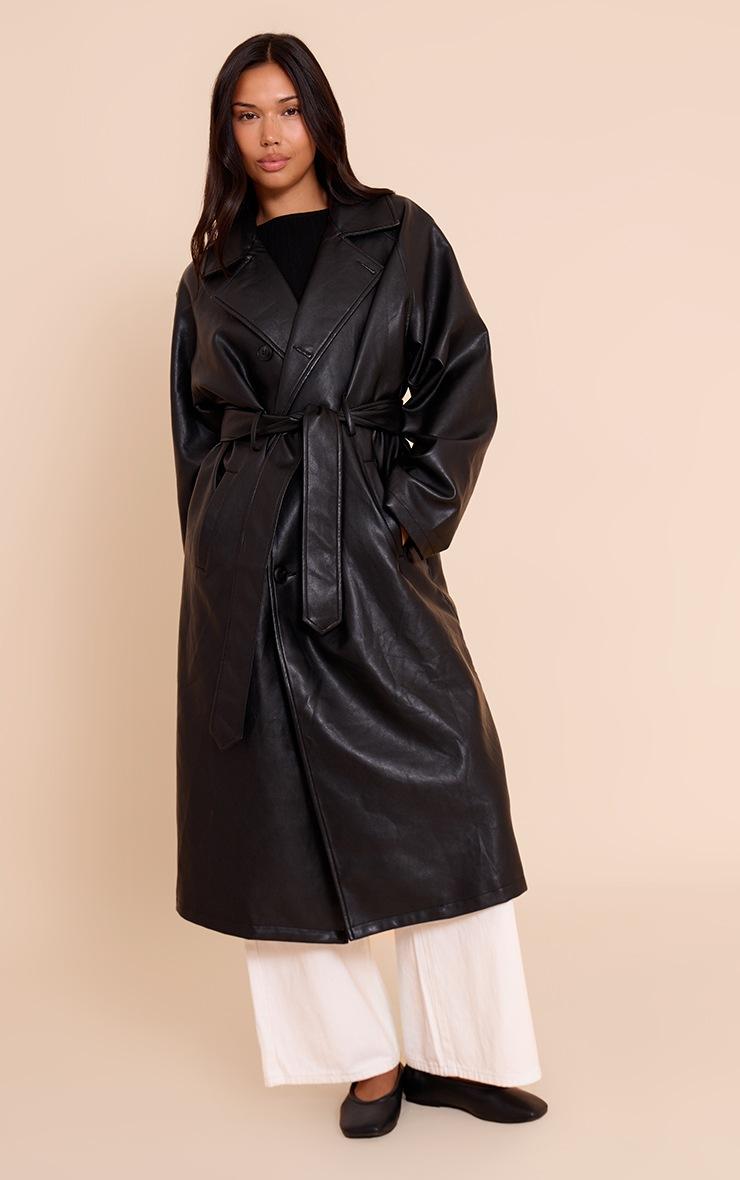 Pretty Little Thing Black Faux Leather Maxi Trench Coat