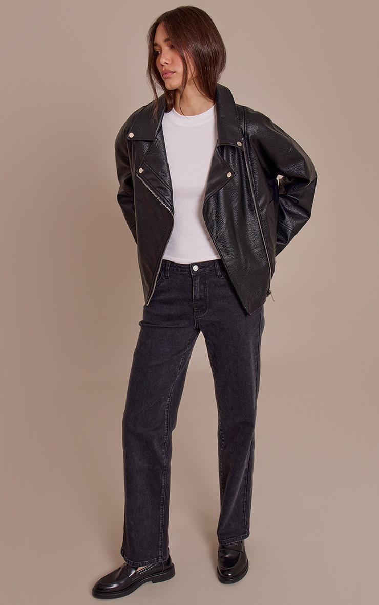 Pretty Little Thing Black Faux Leather Oversized Biker Jacket