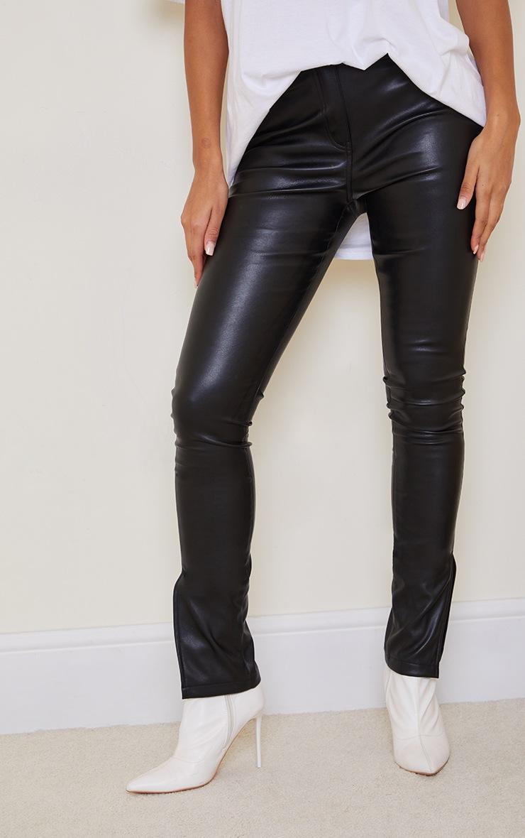 Pretty Little Thing Black Faux Leather Split Hem Straight Leg Pants