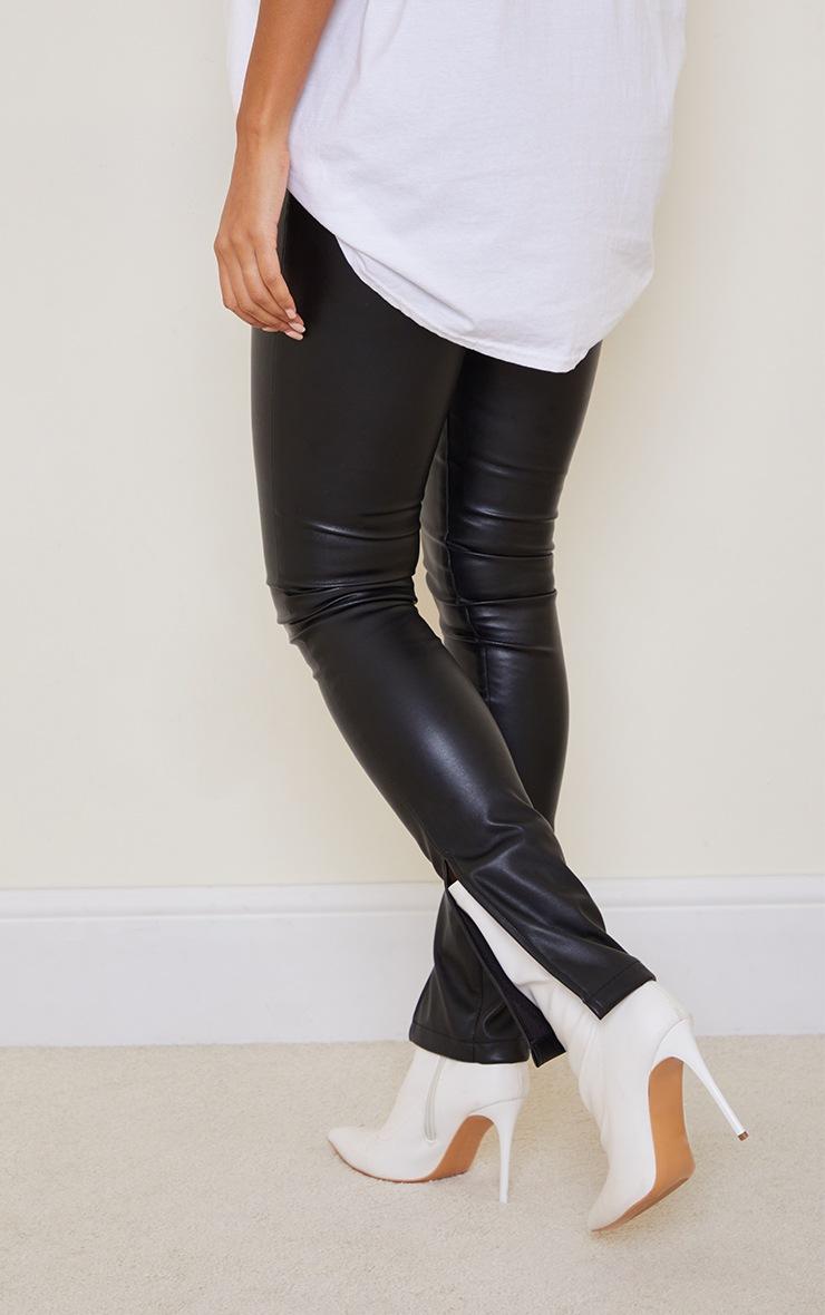 Pretty Little Thing Black Faux Leather Split Hem Straight Leg Pants