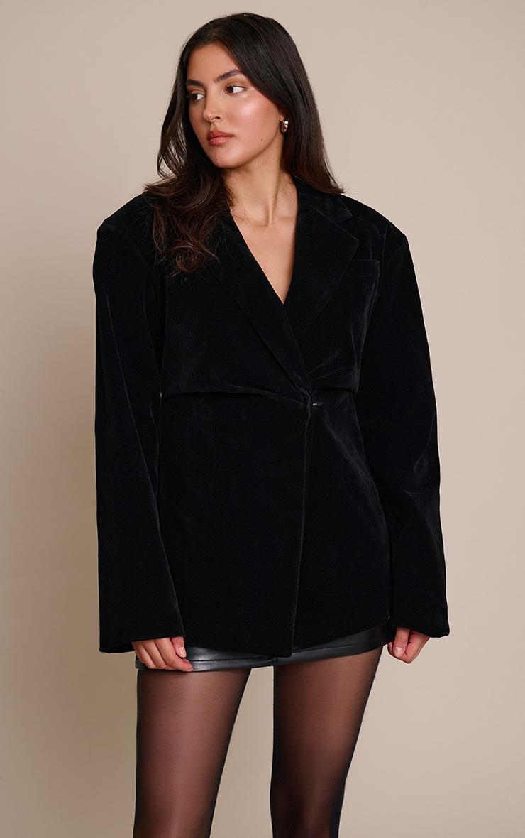 Pretty Little Thing Black Faux Suede Cinch Waist Blazer