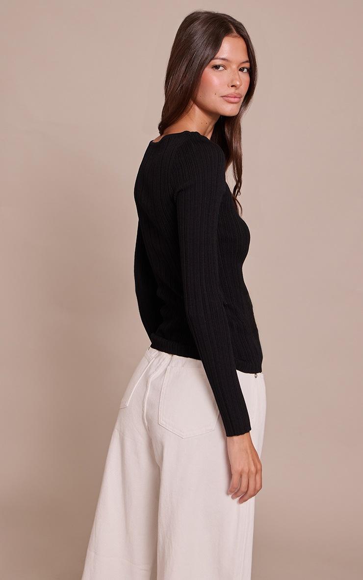 Pretty Little Thing Black Fine Knit Boat Neck Rib Knit Top