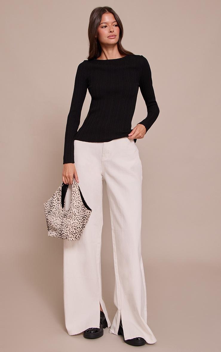 Pretty Little Thing Black Fine Knit Boat Neck Rib Knit Top