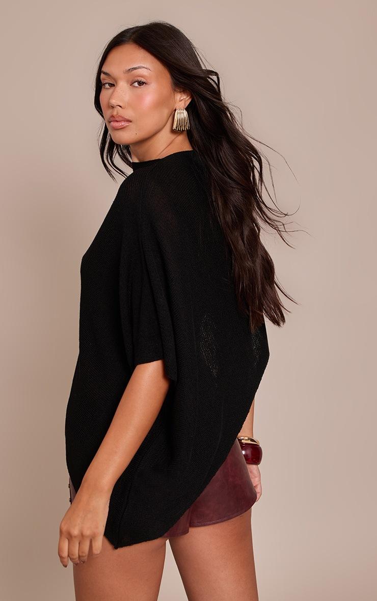 Pretty Little Thing Black Fine Knit Poncho Style Top