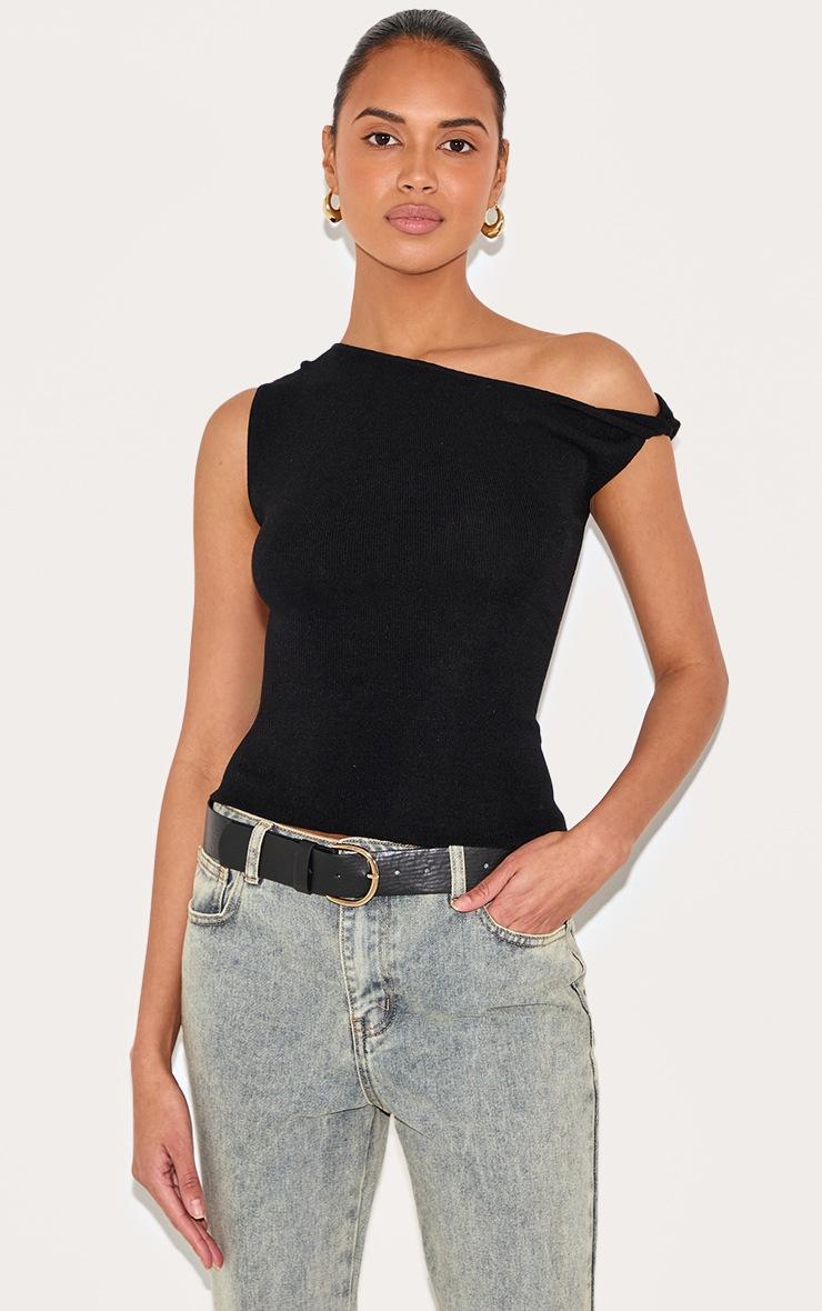 Pretty Little Thing Black Fine Knit Twist Neck Vest Top