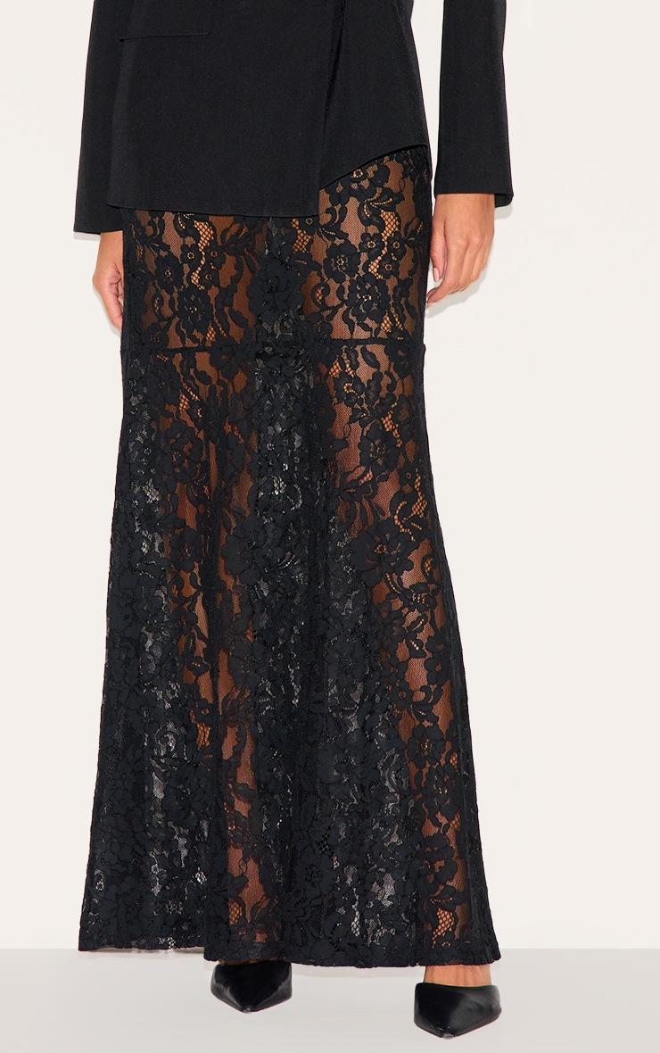 Pretty Little Thing Black Floral Lace Sheer Maxi Skirt