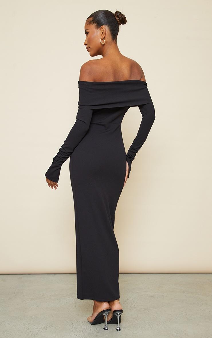 Pretty Little Thing Black Fold Detail Ruched Sleeve Maxi Dress