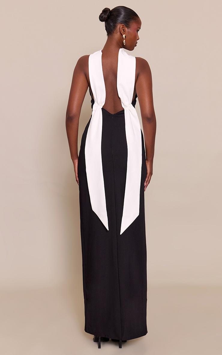 Pretty Little Thing Black Halterneck Contrast Drape Detail Backless Maxi Dress