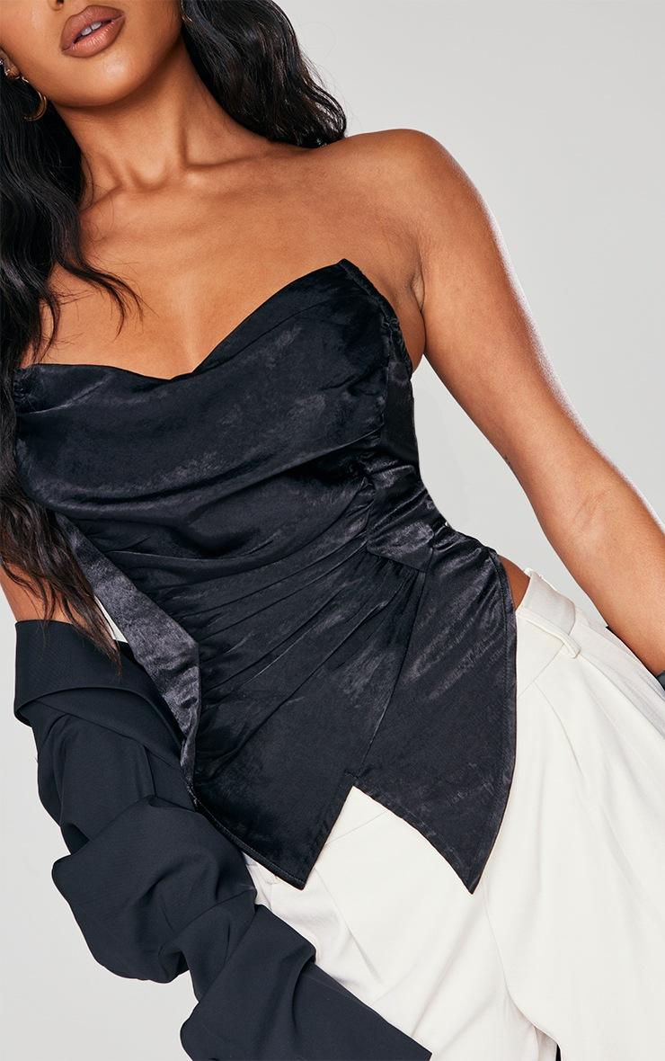 Pretty Little Thing Black Hammered Satin Asymmetric Pointed Hem Corset